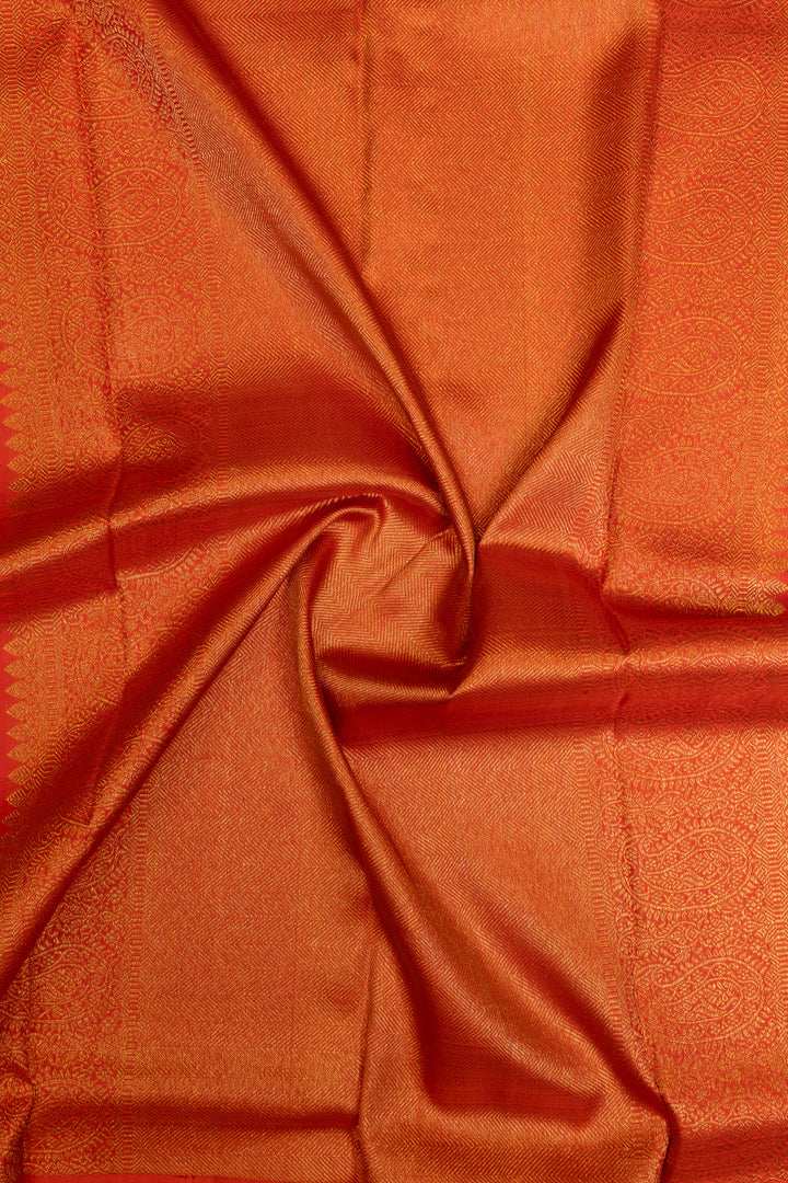 Champagne gold and red pure Kanchipuram silk saree