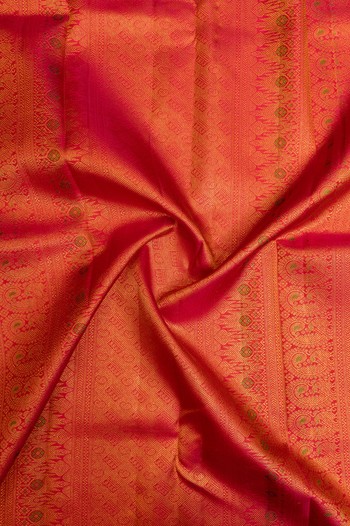 Reddish orange mat checks pure Kanchipuram silk saree