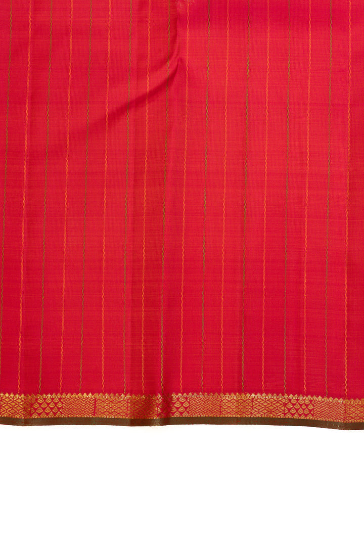 Reddish orange mat checks pure Kanchipuram silk saree