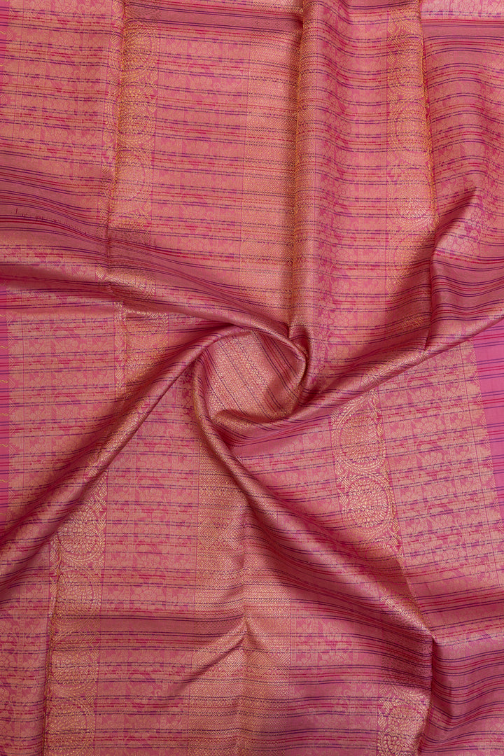 Lotus pink neli stripes pure Kanchipuram silk saree