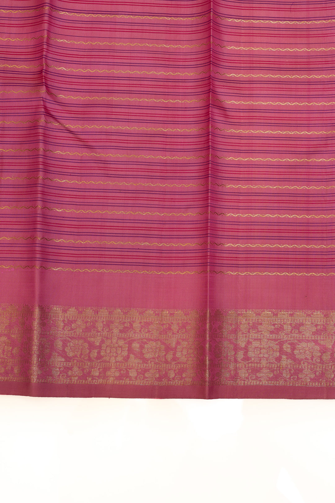 Lotus pink neli stripes pure Kanchipuram silk saree