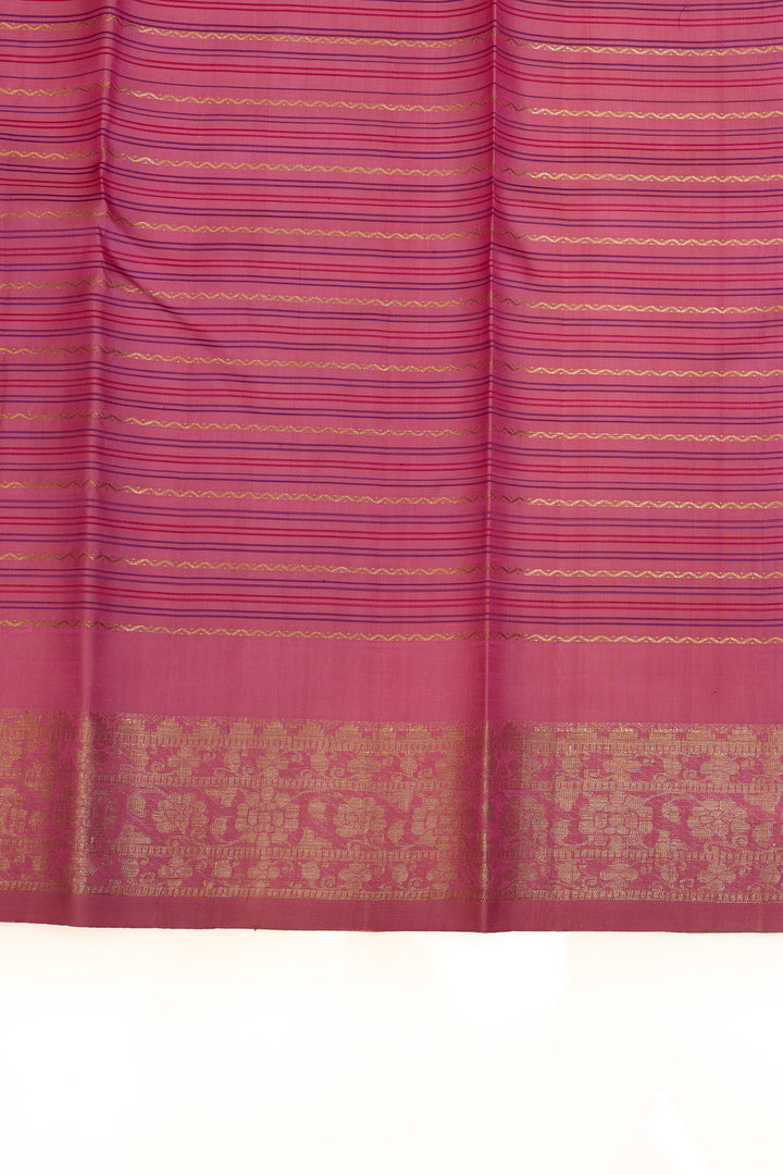 Lotus pink neli stripes pure Kanchipuram silk saree