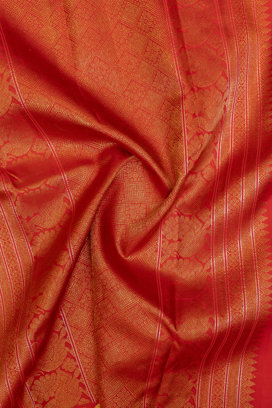 Gold and red red floral brocade pure Kanchipuram silk saree