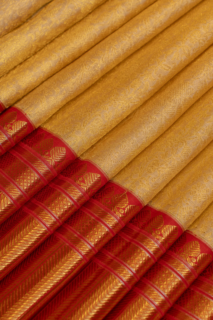 Gold and red red floral brocade pure Kanchipuram silk saree