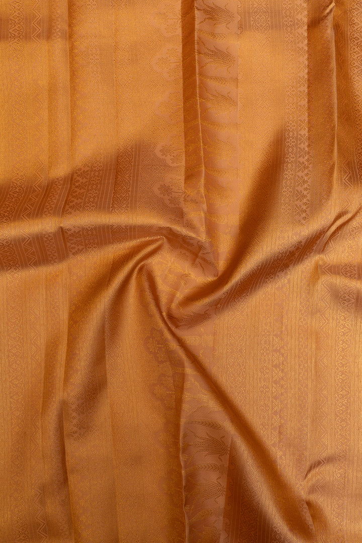 Golden peach brocade pure Kanchipuram silk saree