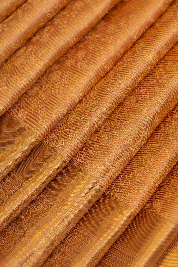 Golden peach brocade pure Kanchipuram silk saree