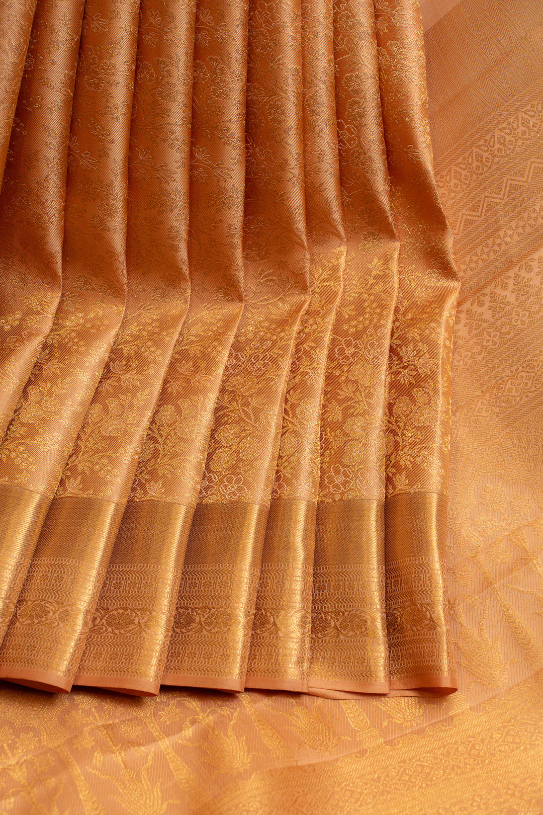 Golden peach brocade pure Kanchipuram silk saree