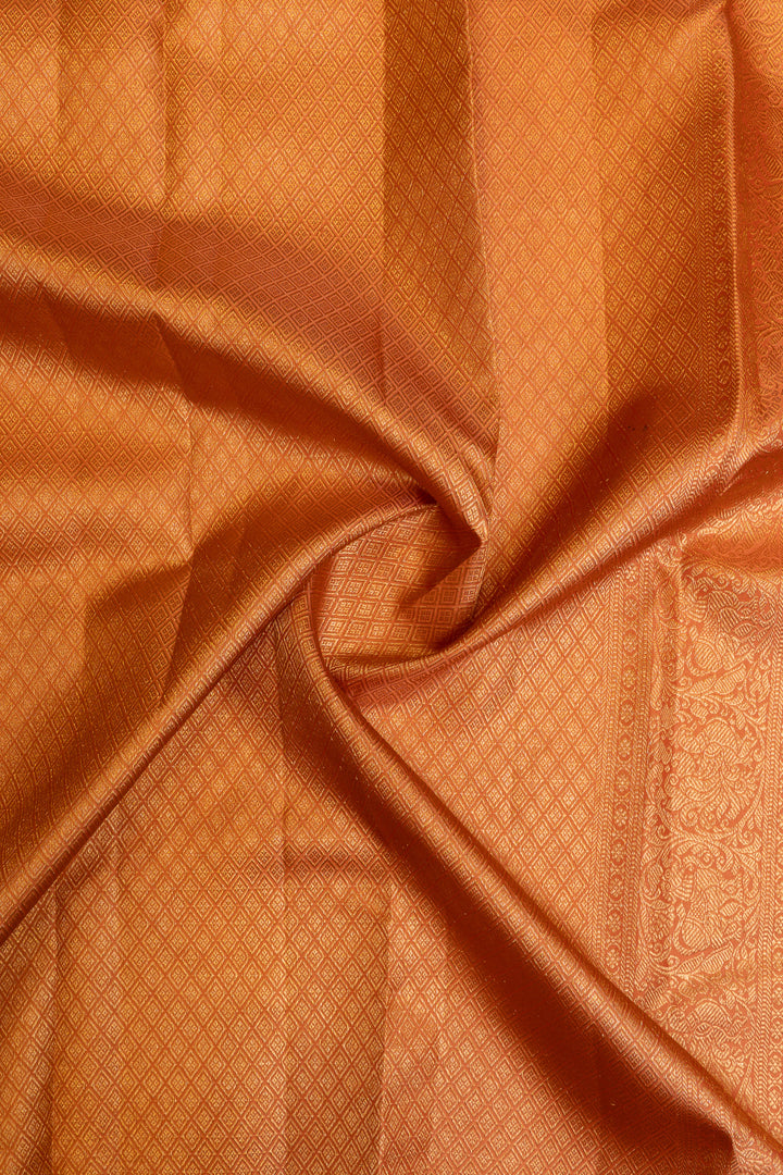 Rust orange brocade pure Kanchipuram silk saree