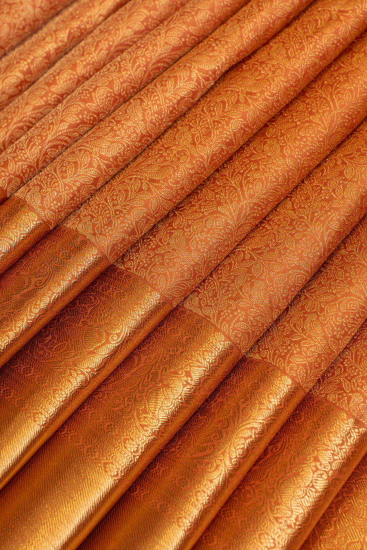 Rust orange brocade pure Kanchipuram silk saree