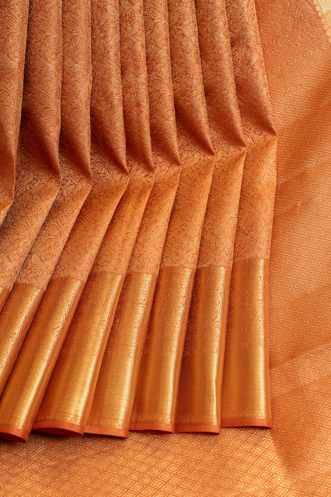 Rust orange brocade pure Kanchipuram silk saree