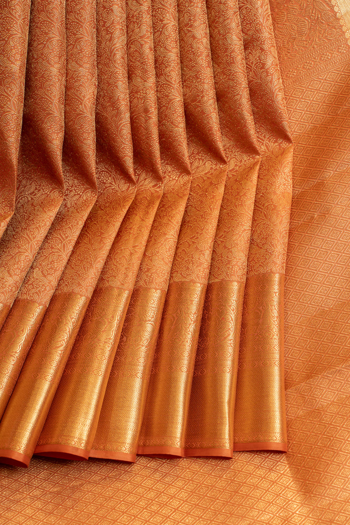 Rust orange brocade pure Kanchipuram silk saree