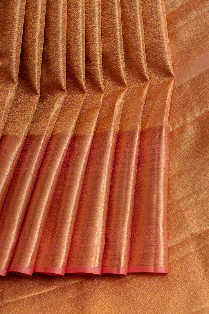 Peach brocade pure Kanchipuram silk saree