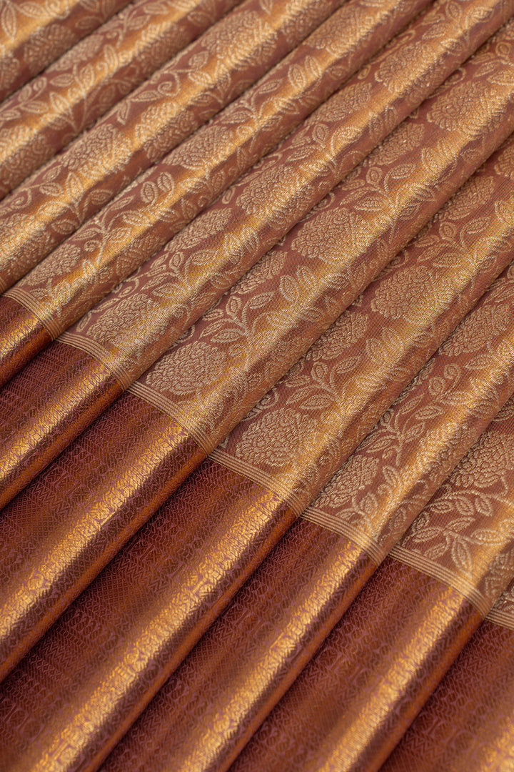 Mauve floral tissue brocade pure Kanchipuram saree
