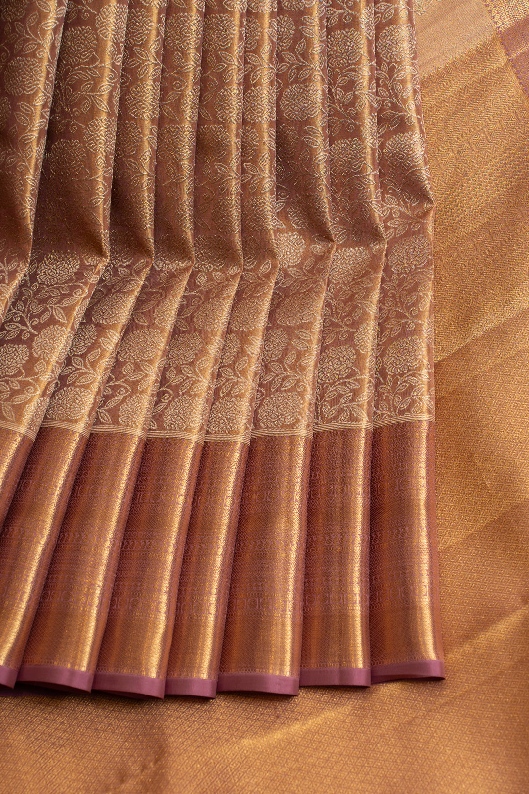Mauve floral tissue brocade pure Kanchipuram saree