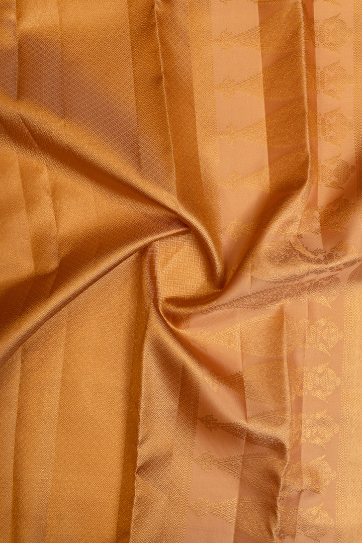 Peach diamond brocade pure Kanchipuram silk saree