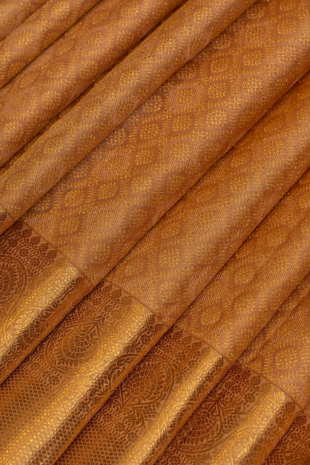 Peach diamond brocade pure Kanchipuram silk saree