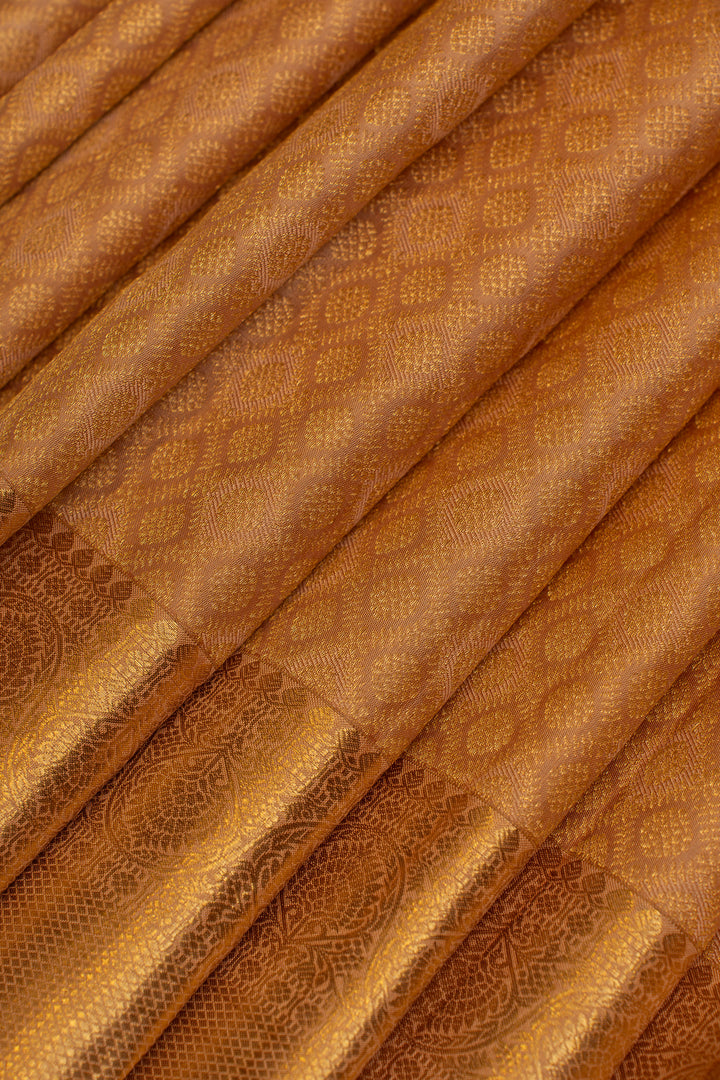 Peach diamond brocade pure Kanchipuram silk saree
