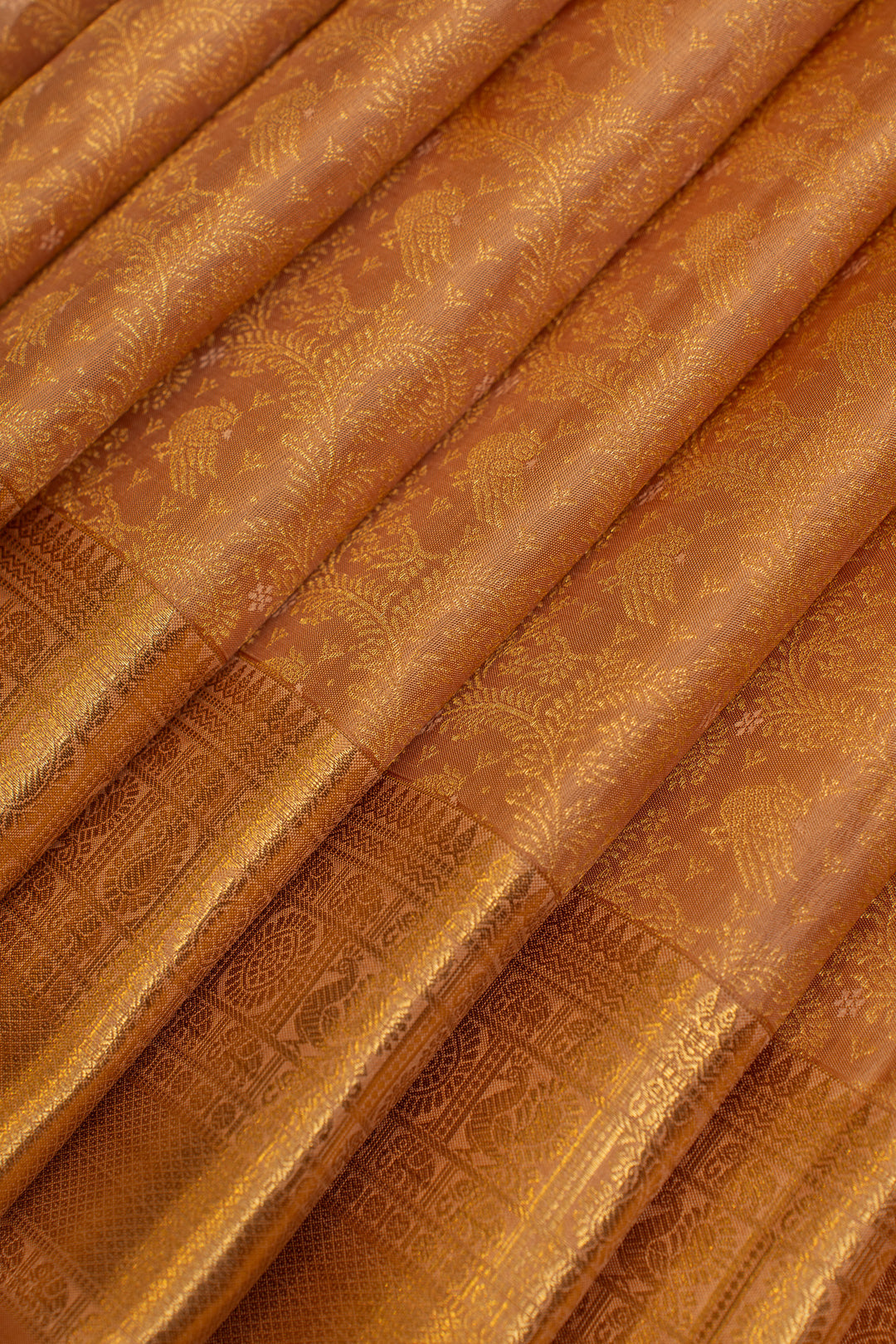 Peach vanasingaram brocade pure Kanchipuram silk saree