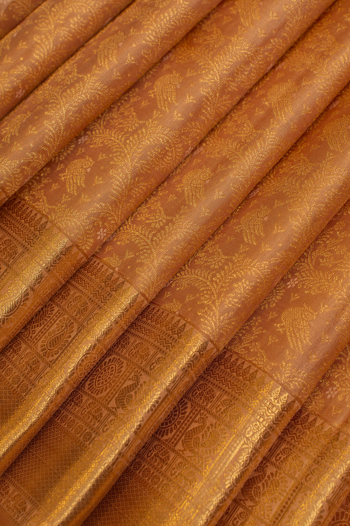 Peach vanasingaram brocade pure Kanchipuram silk saree