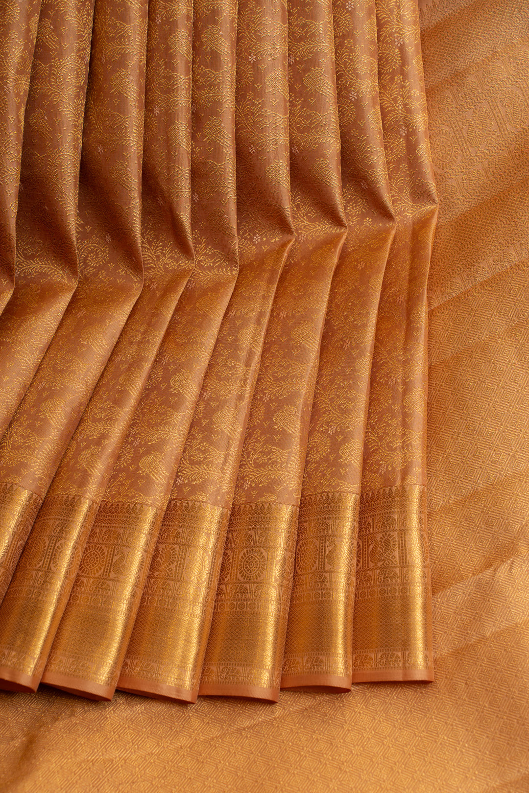 Peach vanasingaram brocade pure Kanchipuram silk saree