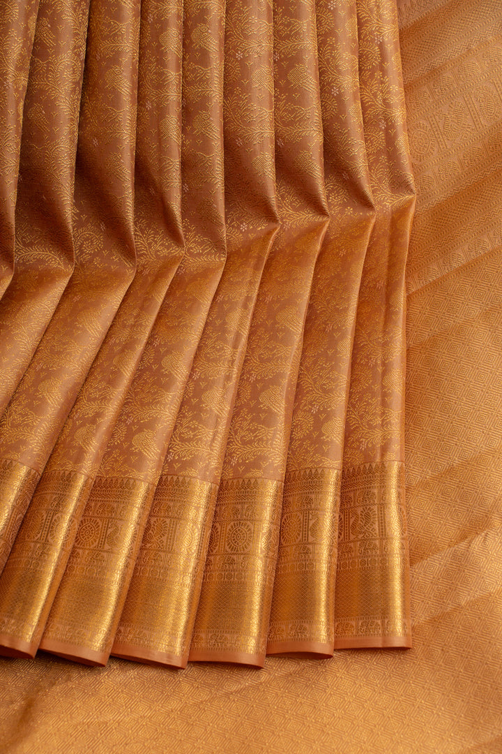 Peach vanasingaram brocade pure Kanchipuram silk saree