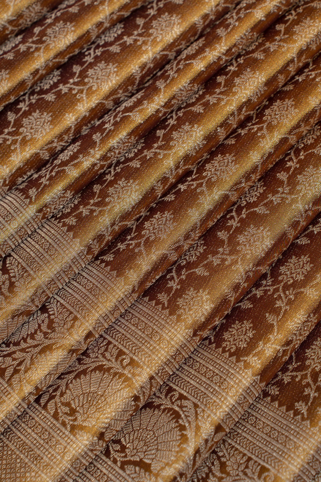 Golden brown tissue brocade pure Kanchipuram silk saree