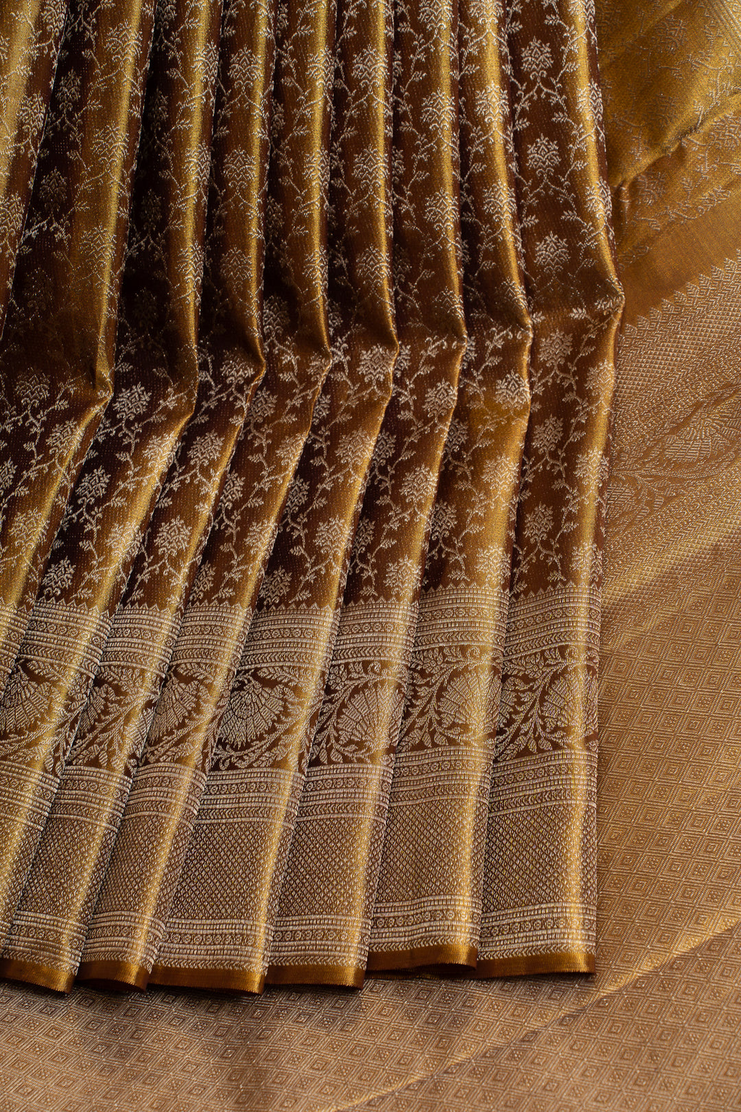 Golden brown tissue brocade pure Kanchipuram silk saree