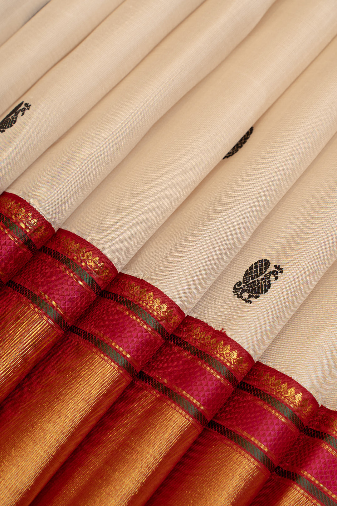 Off white and red pure Kanchipuram silk saree