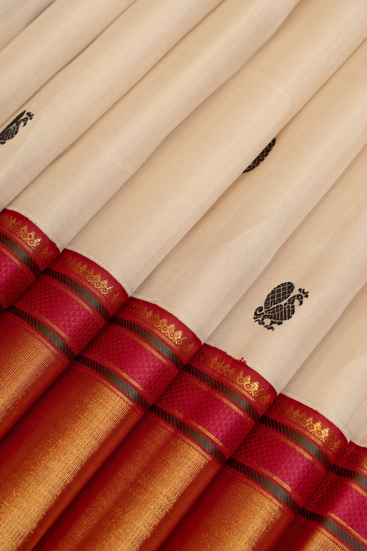 Off white and red pure Kanchipuram silk saree