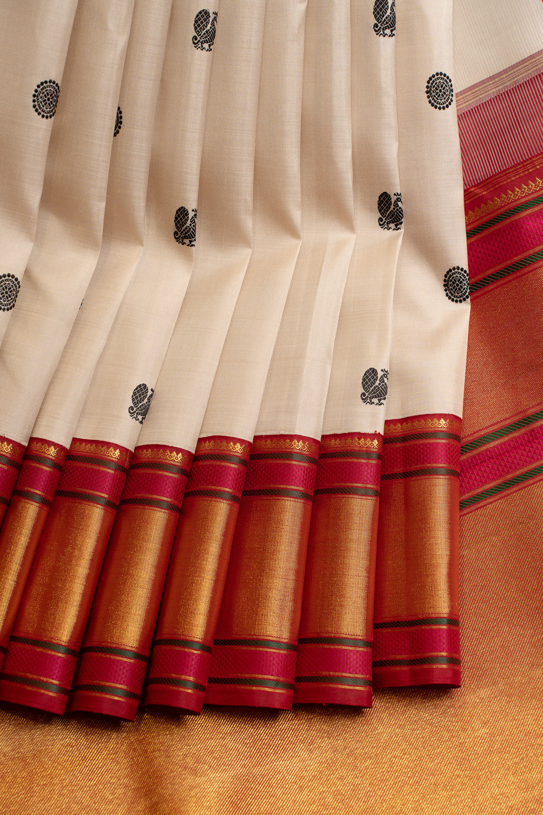 Off white and red pure Kanchipuram silk saree