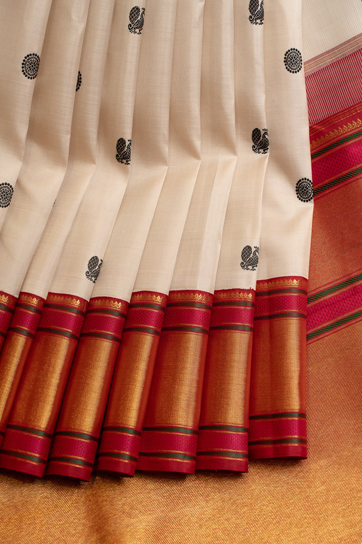 Off white and red pure Kanchipuram silk saree