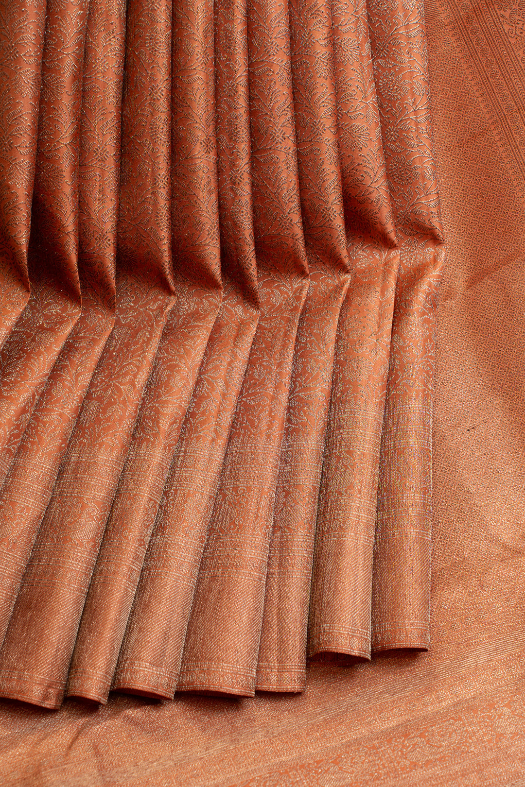 Rust orange brocade pure Kanchipuram silk saree