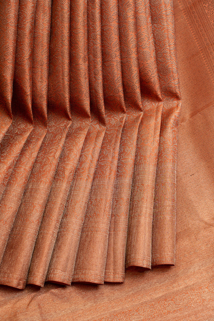 Rust orange brocade pure Kanchipuram silk saree