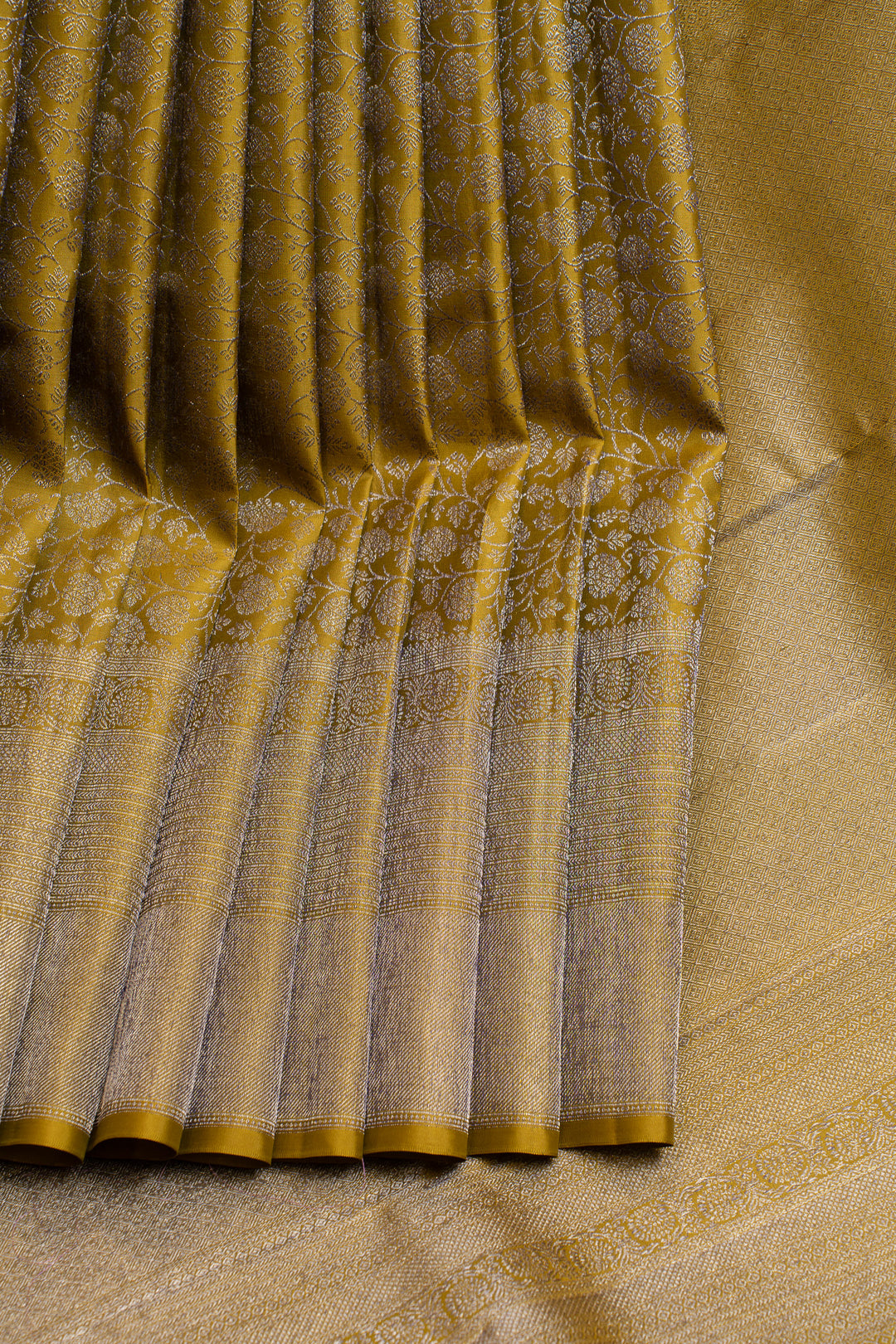 Olive green brocade pure Kanchipuram silk saree