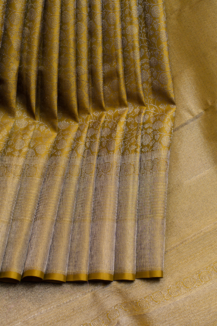 Olive green brocade pure Kanchipuram silk saree