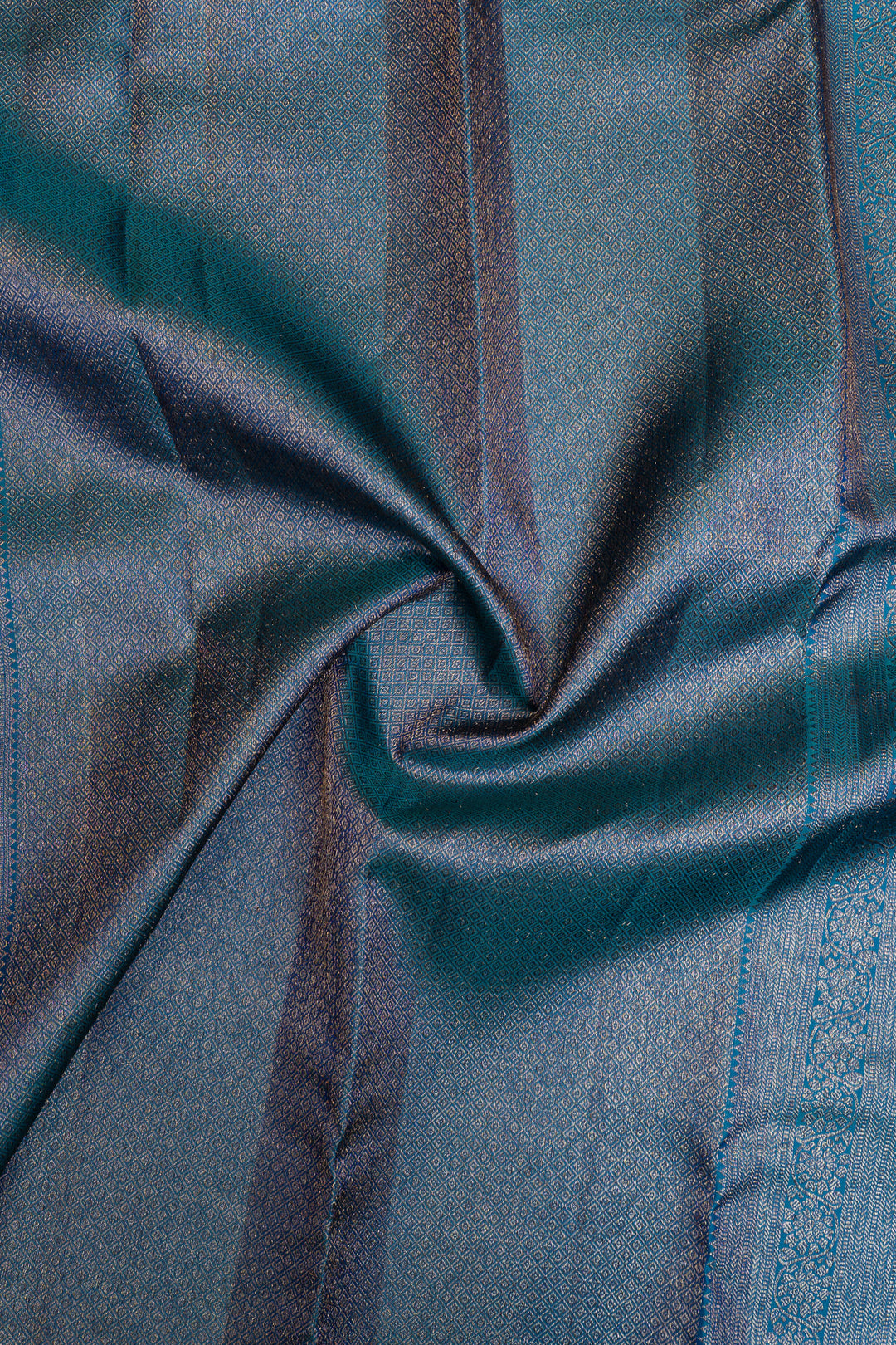 Peacock blue floral brocade pure Kanchipuram silk saree