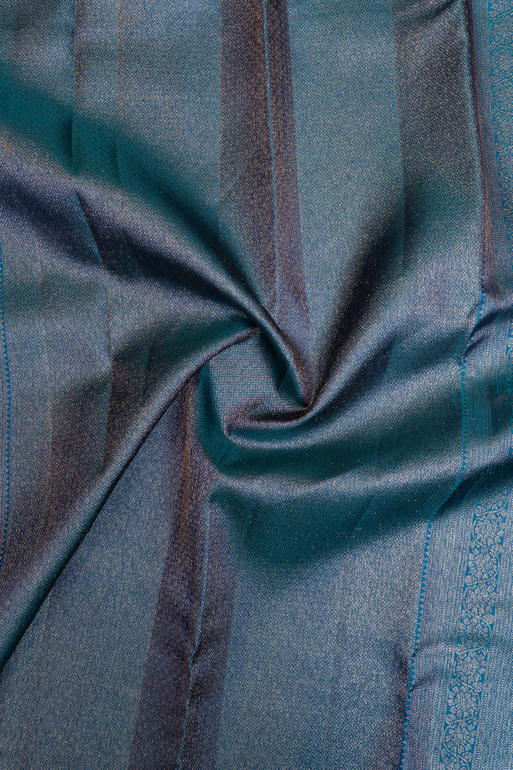 Peacock blue floral brocade pure Kanchipuram silk saree