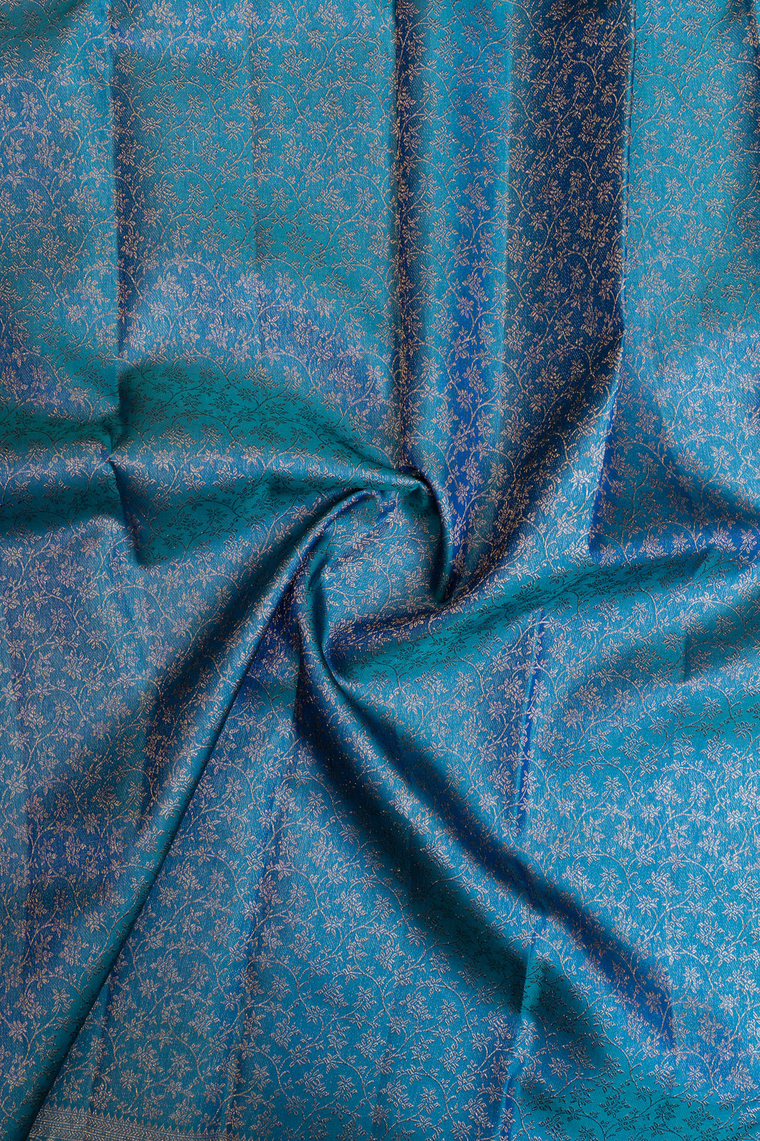 Peacock blue floral brocade pure Kanchipuram silk saree