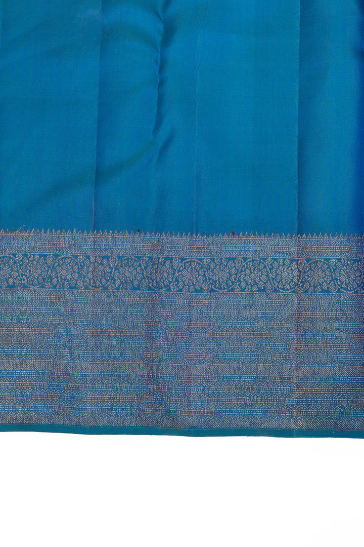 Peacock blue floral brocade pure Kanchipuram silk saree