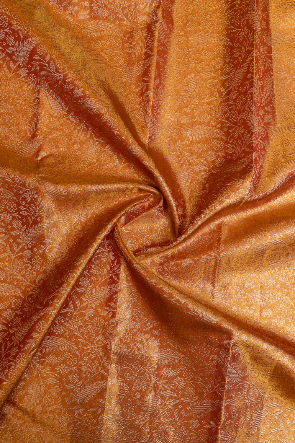 Orange and gold pure tissue Kanchipuram silk saree