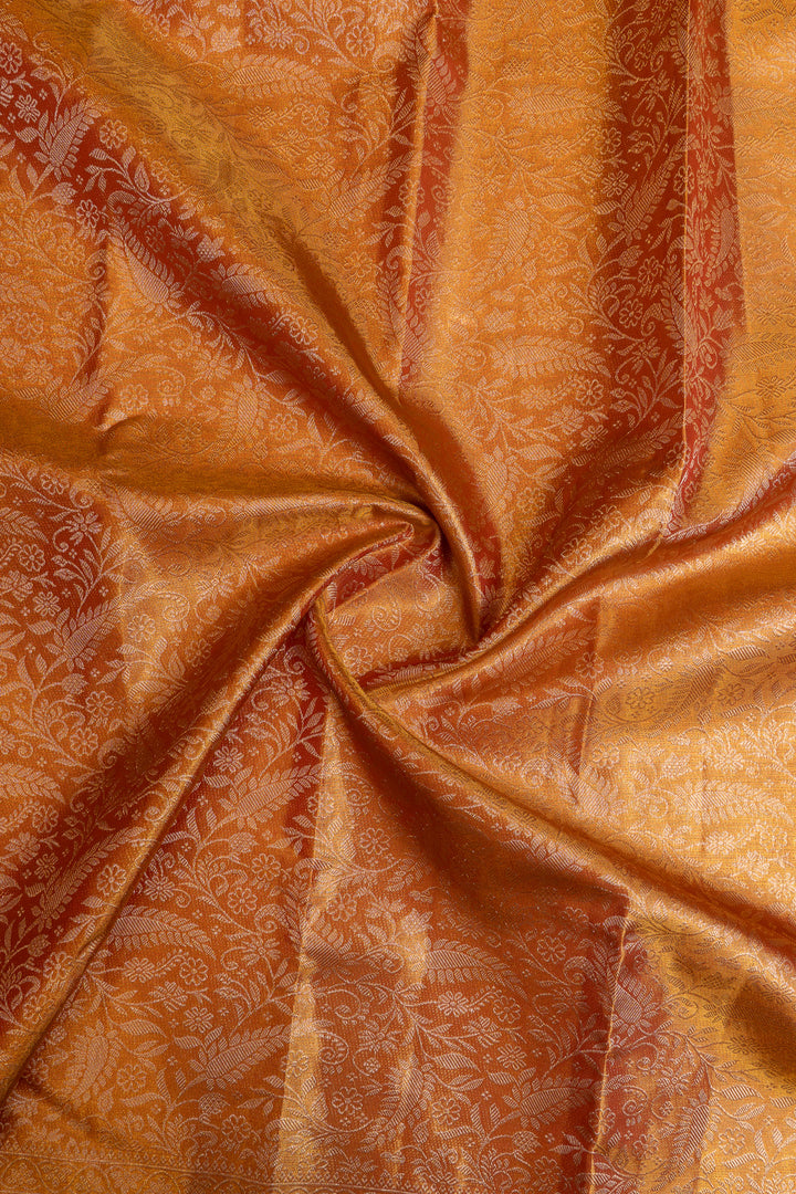Orange and gold pure tissue Kanchipuram silk saree
