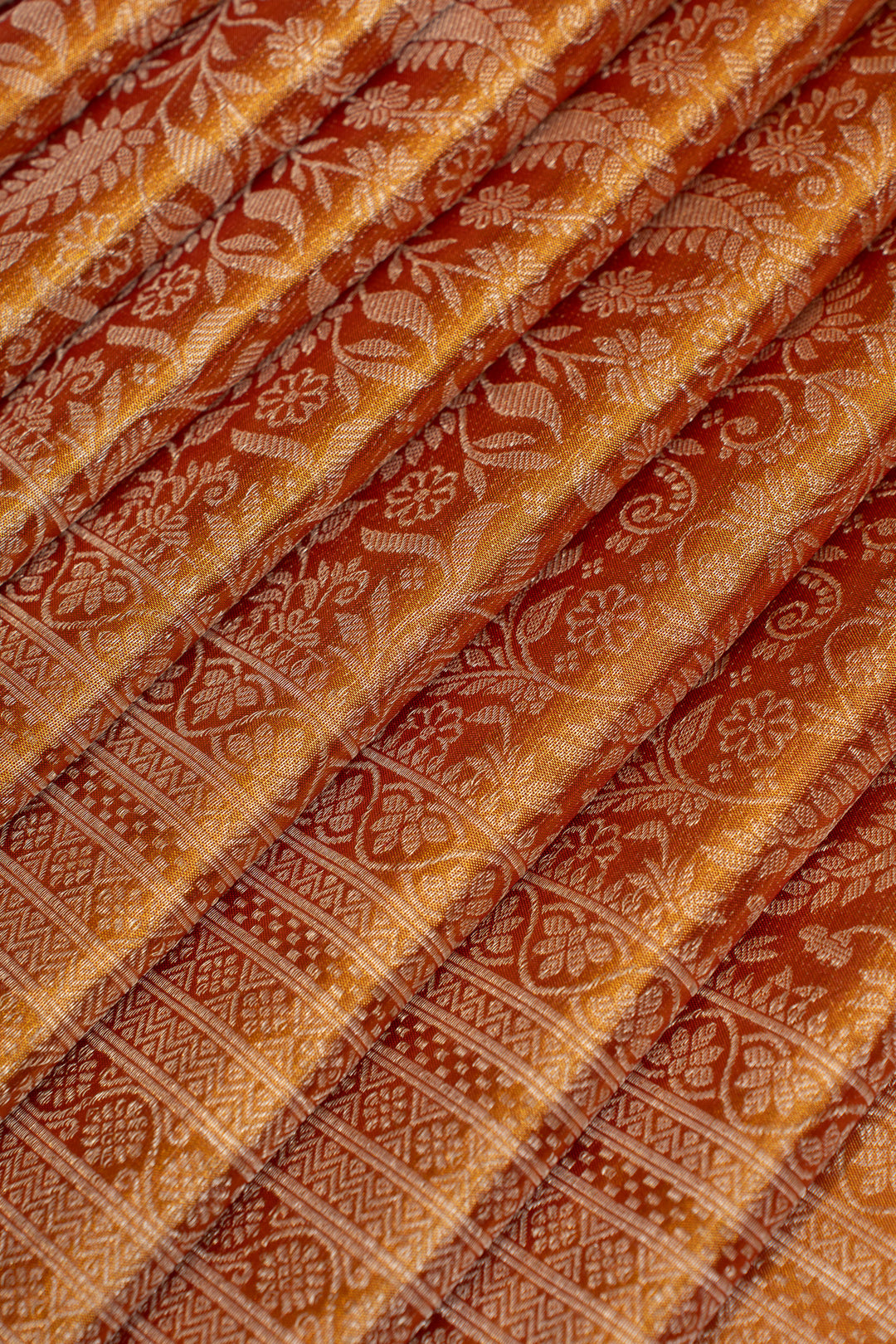 Orange and gold pure tissue Kanchipuram silk saree