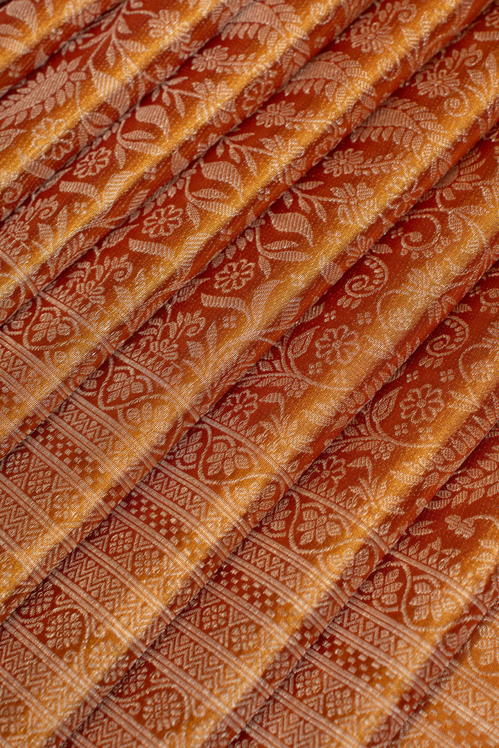 Orange and gold pure tissue Kanchipuram silk saree