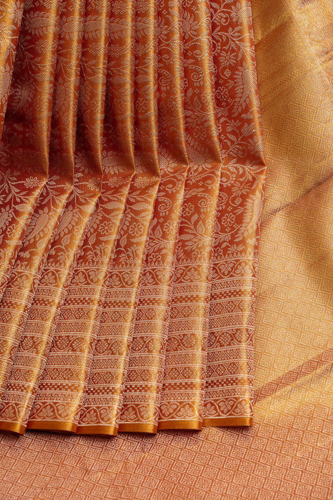 Orange and gold pure tissue Kanchipuram silk saree