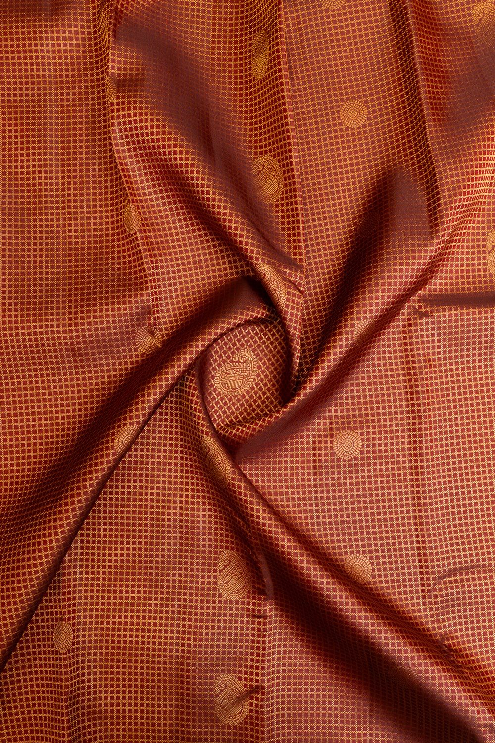 Maroon zari checks brocade pure Kanchipuram silk saree