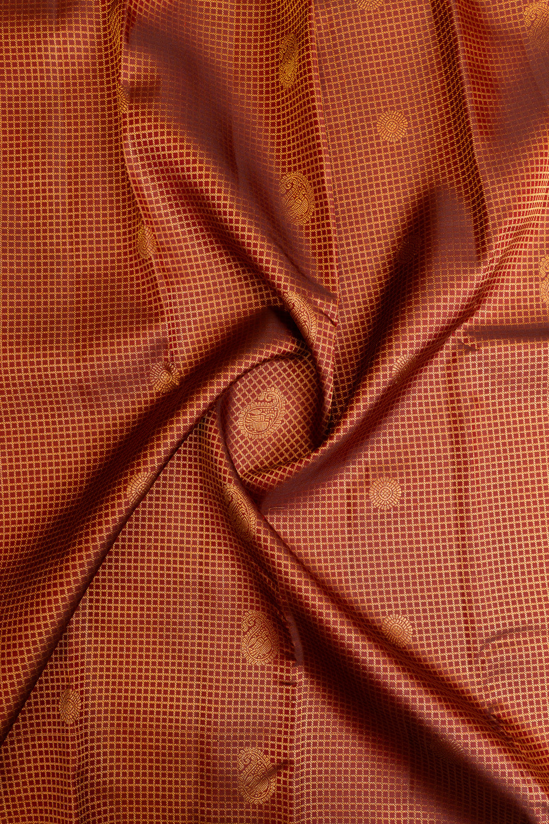 Maroon zari checks brocade pure Kanchipuram silk saree