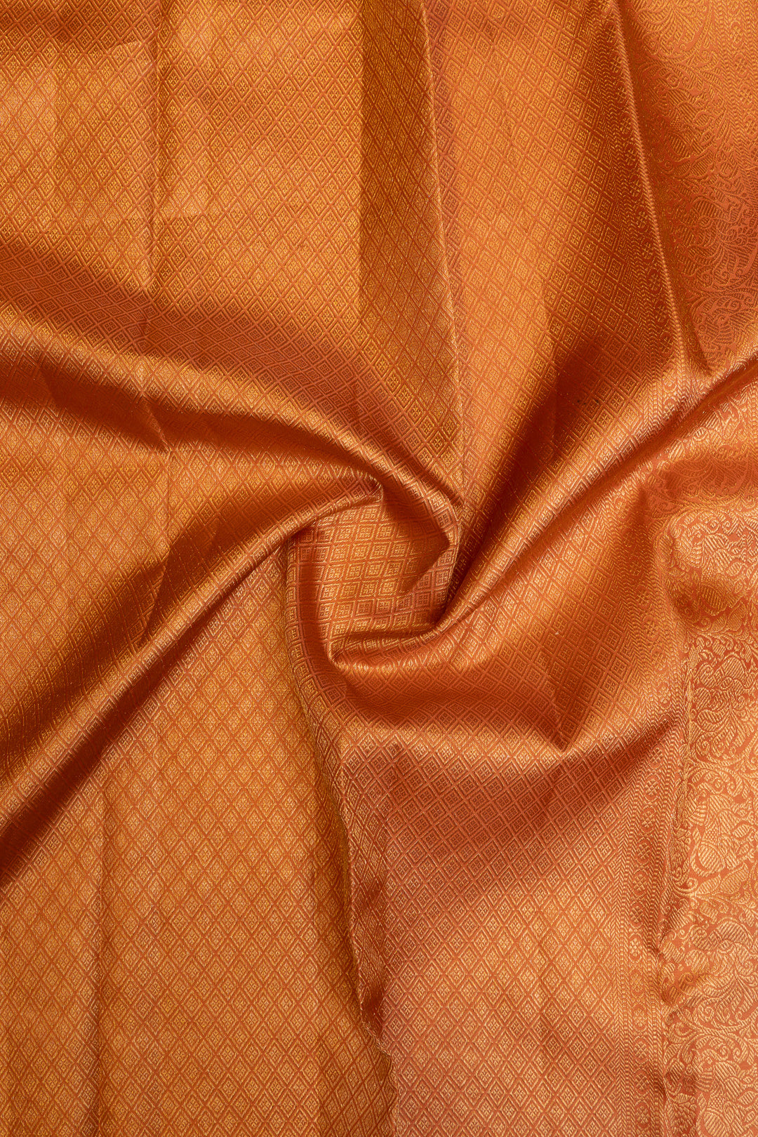 Rust orange floral brocade pure Kanchipuram silk saree