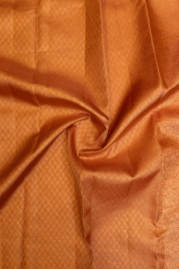 Rust orange floral brocade pure Kanchipuram silk saree