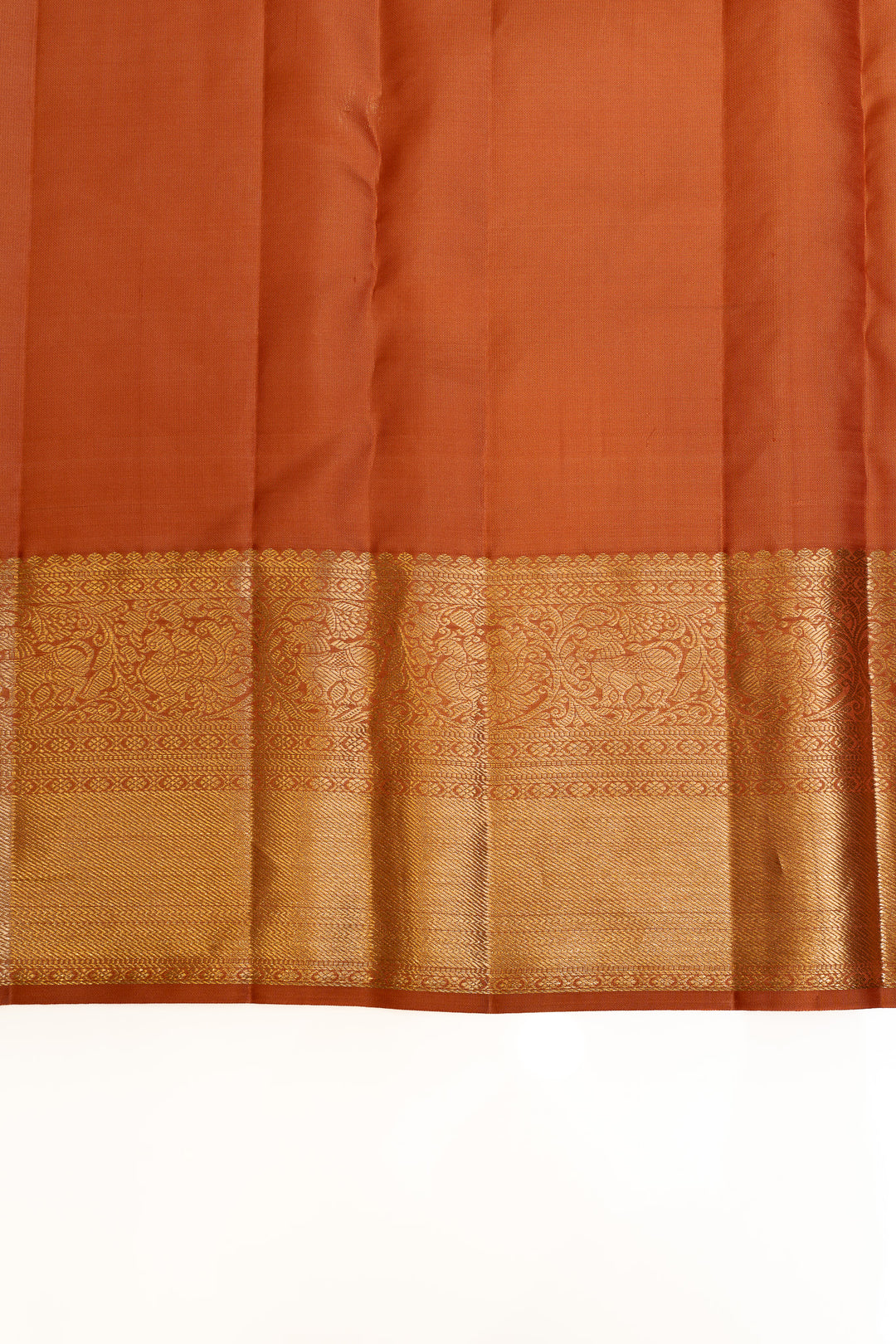 Rust orange floral brocade pure Kanchipuram silk saree