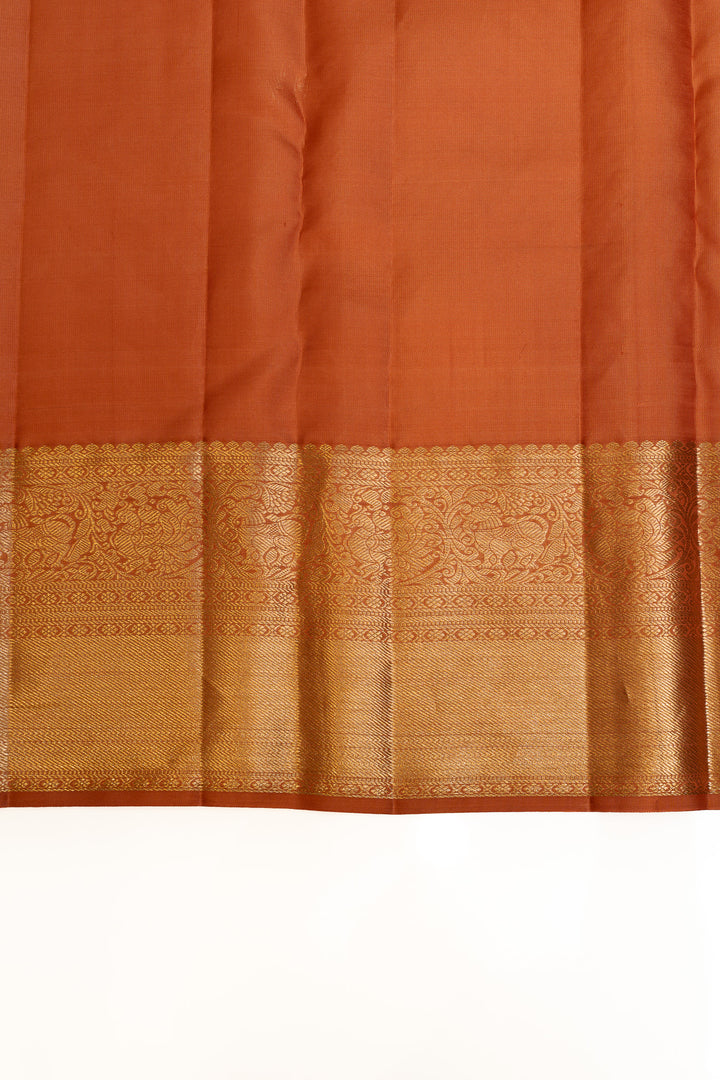 Rust orange floral brocade pure Kanchipuram silk saree